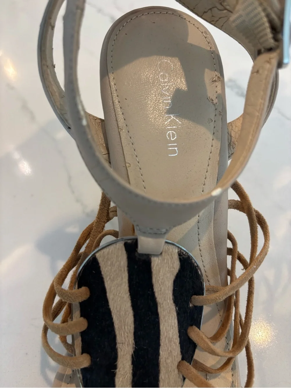 Calvin Klein Nude and Black Espadrille Wedge Sandals